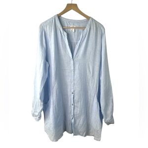 SIGRID OLSEN‎ Classic Light Blue Oversized Linen Chambray Blouse w/ Pockets XL